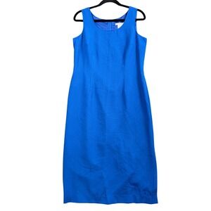 Plaza South Blue Sheath Midi Dress Sleeveless Textured Cocktail Wedding Guest 8